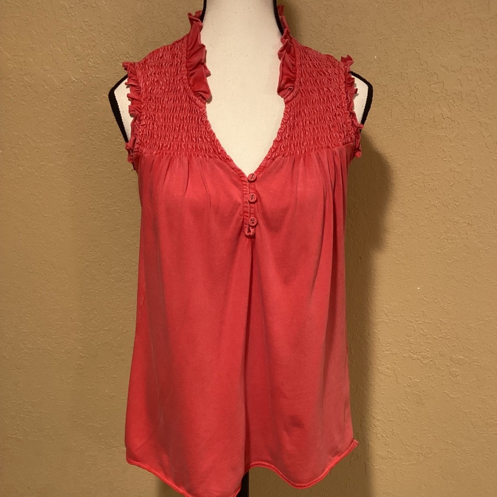 Sundance‎ Women's Sleeveless Smocked 100% Cotton Blouse Size XS, Berry Red